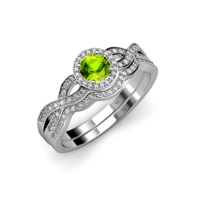 Keyara 1.15 ctw Peridot Accented Natural Diamonds Halo Bridal Set Ring  