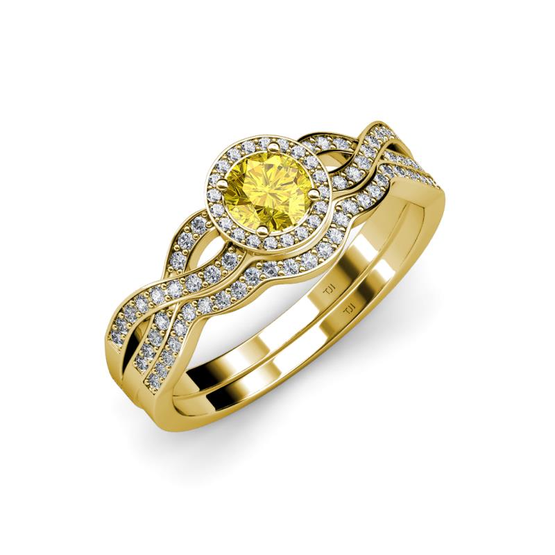 Keyara 1.15 ctw Yellow Sapphire Accented Natural Diamonds Halo Bridal Set Ring  