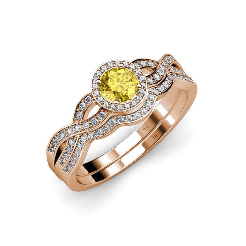 Keyara 1.15 ctw Yellow Sapphire Accented Natural Diamonds Halo Bridal Set Ring  