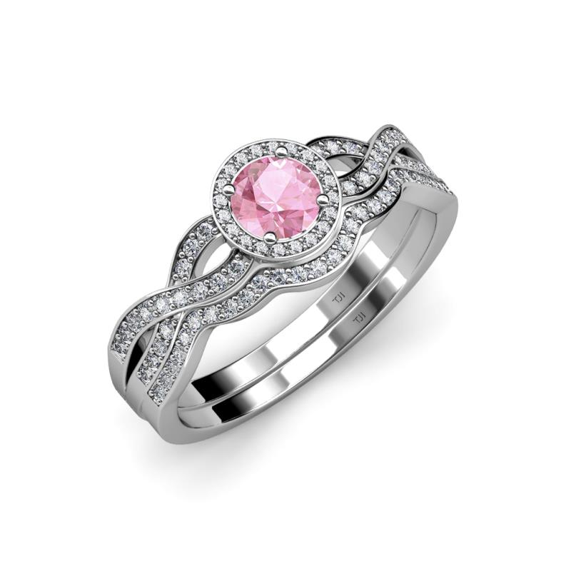 Keyara 1.10 ctw Pink Tourmaline Accented Natural Diamonds Halo Bridal Set Ring  