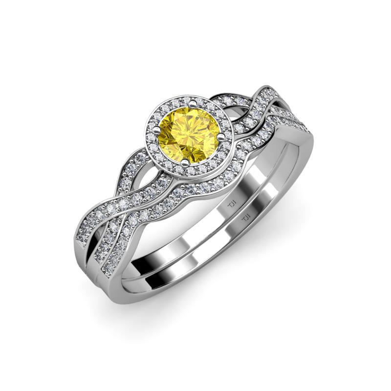Keyara 1.15 ctw Yellow Sapphire Accented Natural Diamonds Halo Bridal Set Ring  