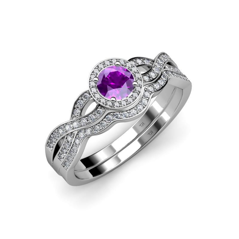 Keyara 1.10 ctw Amethyst Accented Natural Diamonds Halo Bridal Set Ring  