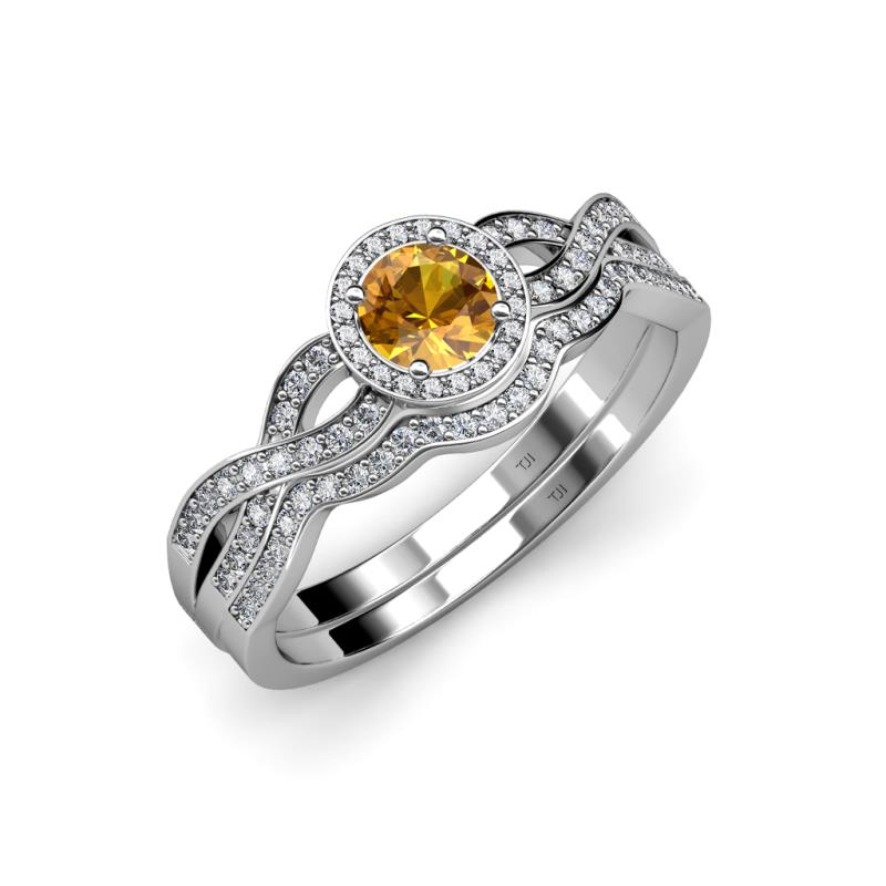 Keyara 1.10 ctw Citrine Accented Natural Diamonds Halo Bridal Set Ring  