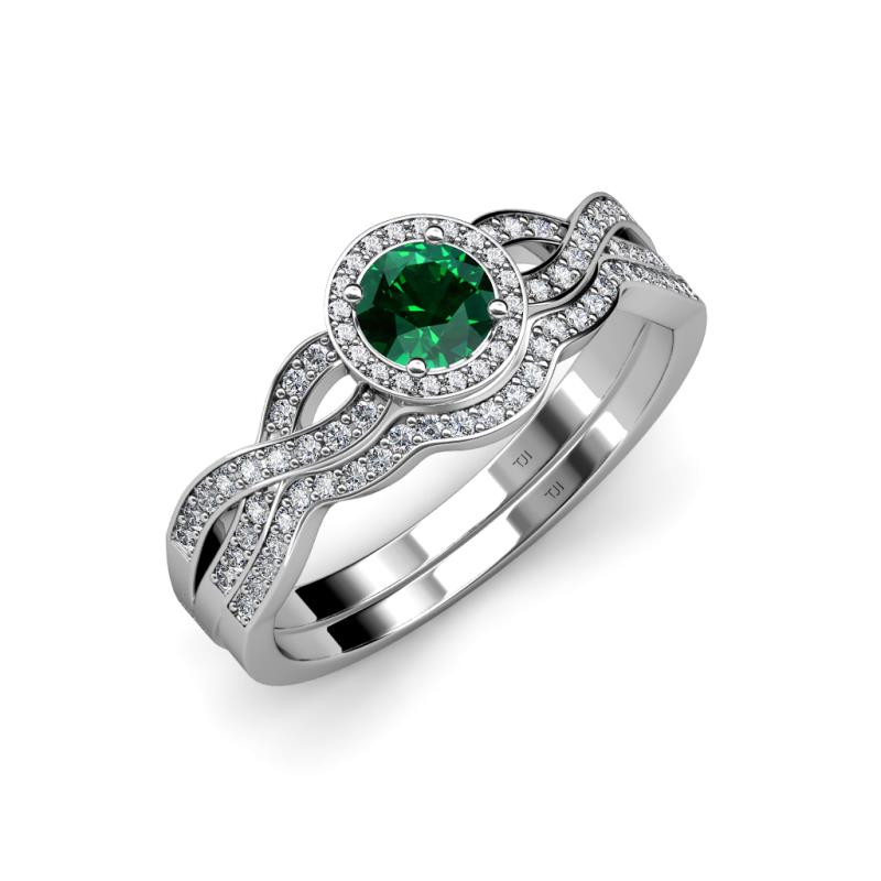 Keyara 1.10 ctw Emerald Accented Natural Diamonds Halo Bridal Set Ring  
