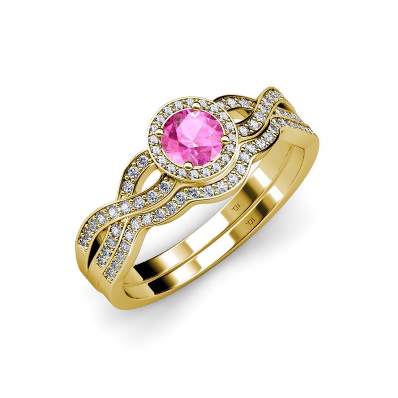 Keyara 1.15 ctw Pink Sapphire Accented Natural Diamonds Halo Bridal Set Ring  