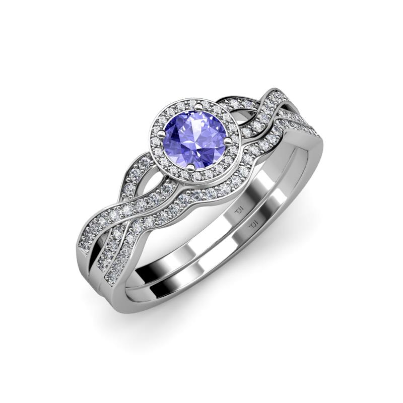 Keyara 1.10 ctw Tanzanite Accented Natural Diamonds Halo Bridal Set Ring  