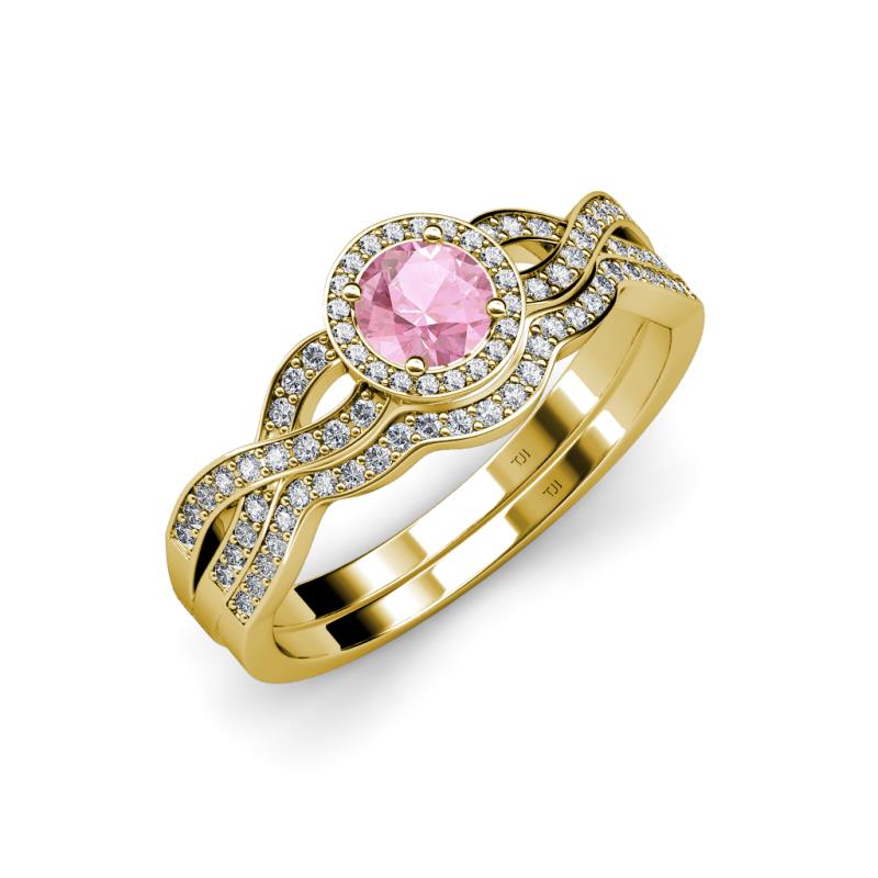 Keyara 1.10 ctw Pink Tourmaline Accented Natural Diamonds Halo Bridal Set Ring  