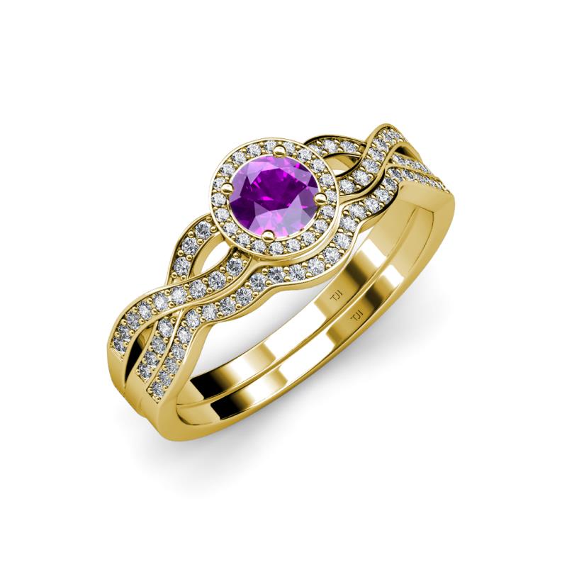 Keyara 1.10 ctw Amethyst Accented Natural Diamonds Halo Bridal Set Ring  