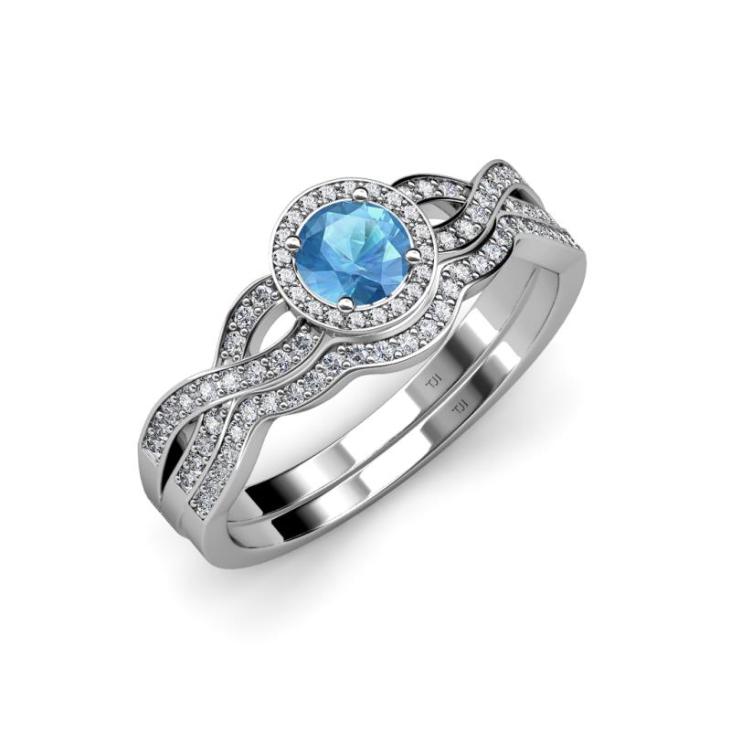 Keyara 1.18 ctw Blue Topaz Accented Natural Diamonds Halo Bridal Set Ring  