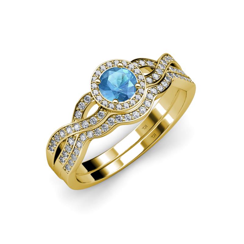 Keyara 1.18 ctw Blue Topaz Accented Natural Diamonds Halo Bridal Set Ring  
