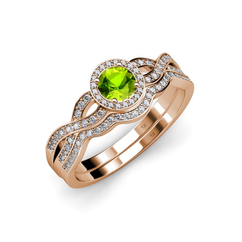 Keyara 1.15 ctw Peridot Accented Natural Diamonds Halo Bridal Set Ring  