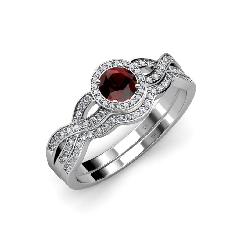 Keyara 1.17 ctw Red Garnet Accented Natural Diamonds Halo Bridal Set Ring  