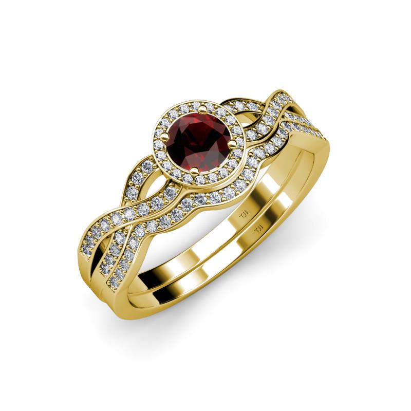 Keyara 1.17 ctw Red Garnet Accented Natural Diamonds Halo Bridal Set Ring  