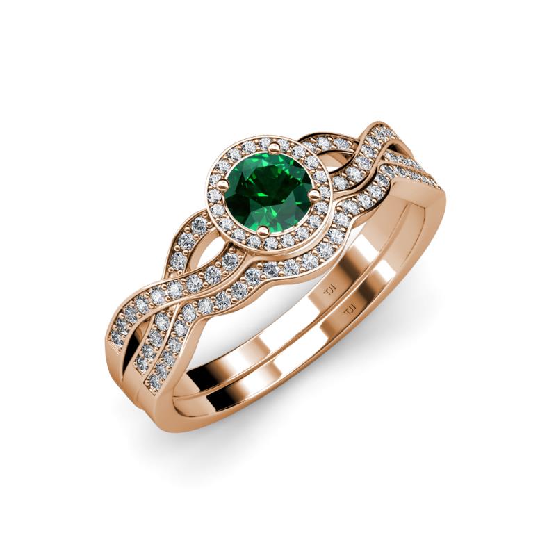 Keyara 1.10 ctw Emerald Accented Natural Diamonds Halo Bridal Set Ring  