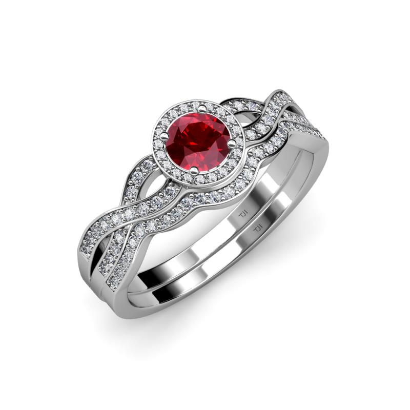 Keyara 1.15 ctw Ruby Accented Natural Diamonds Halo Bridal Set Ring  