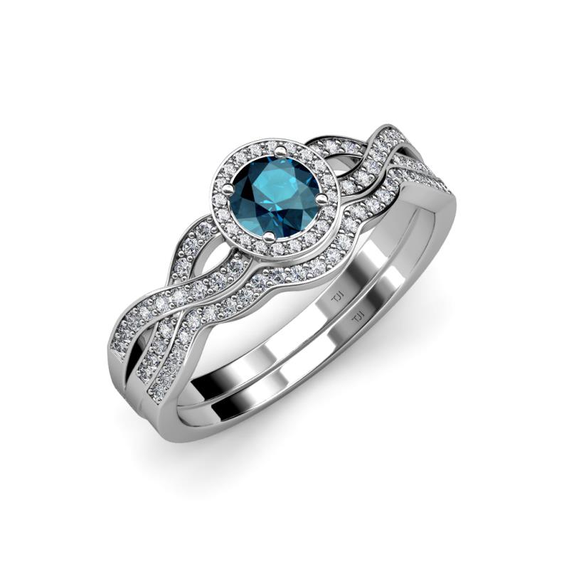 Keyara 1.12 ctw Blue Diamond Accented Natural Diamonds Halo Bridal Set Ring  
