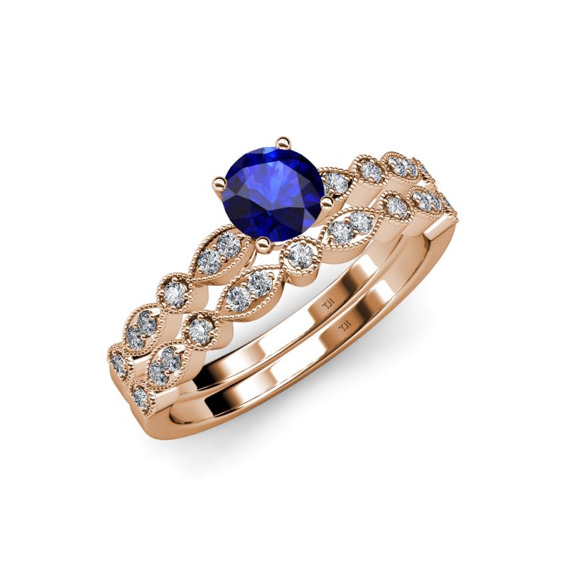Siena 1.25 ctw Blue Sapphire (6.50 mm) Accented Natural Round Diamonds Marquise and Dot Shape Bridal Set Ring  