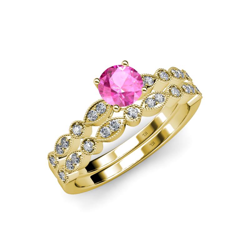 Siena 1.20 ctw Pink Sapphire (6.00 mm) Accented Natural Round Diamonds Marquise and Dot Shape Bridal Set Ring  
