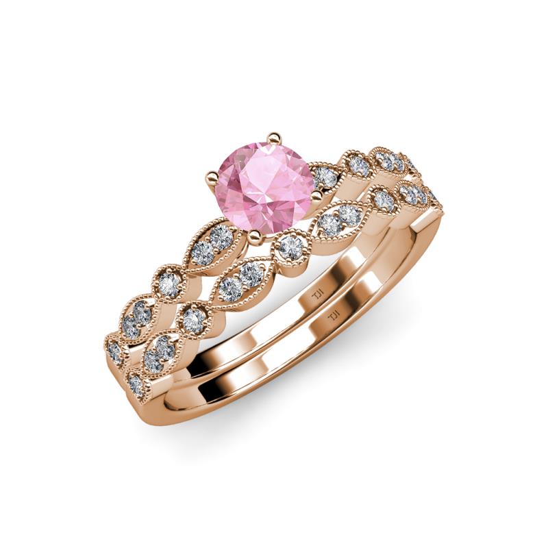 Siena 1.12 ctw Pink Tourmaline (6.50 mm) Accented Natural Round Diamonds Marquise and Dot Shape Bridal Set Ring  
