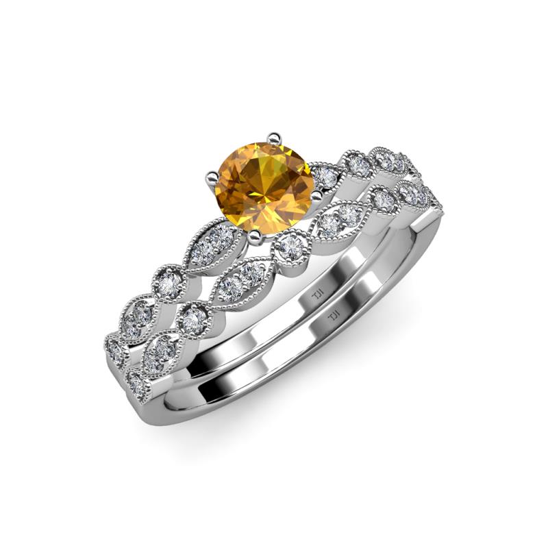 Siena 1.12 ctw Citrine (6.50 mm) Accented Natural Round Diamonds Marquise and Dot Shape Bridal Set Ring  