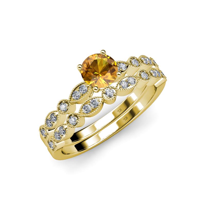 Siena 1.12 ctw Citrine (6.50 mm) Accented Natural Round Diamonds Marquise and Dot Shape Bridal Set Ring  