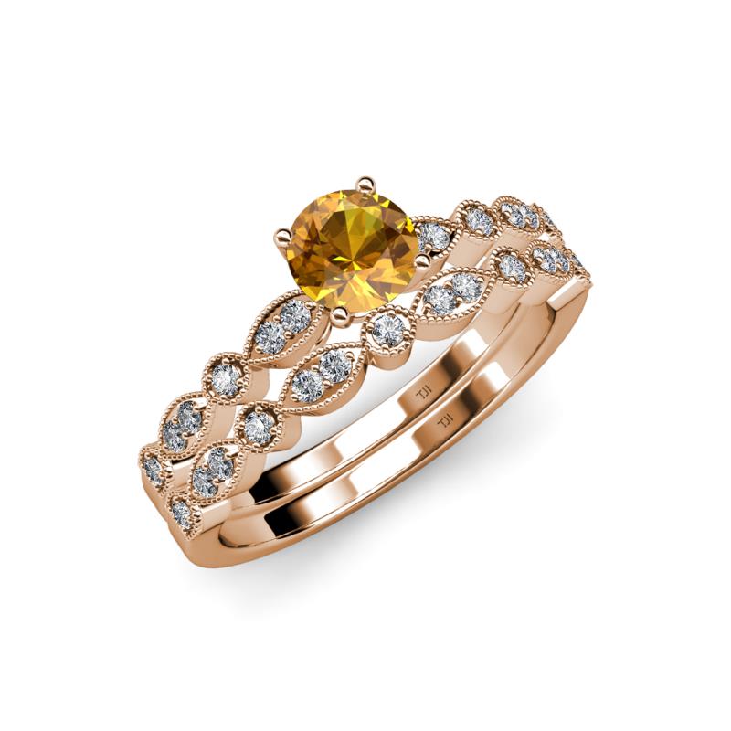 Siena 1.12 ctw Citrine (6.50 mm) Accented Natural Round Diamonds Marquise and Dot Shape Bridal Set Ring  