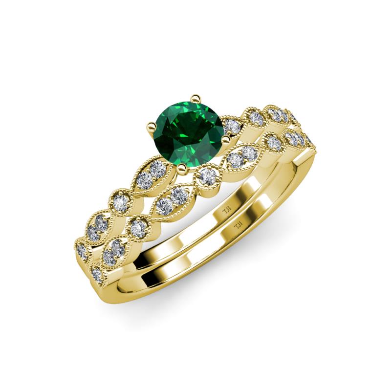 Siena 1.05 ctw Emerald (6.50 mm) Accented Natural Round Diamonds Marquise and Dot Shape Bridal Set Ring  