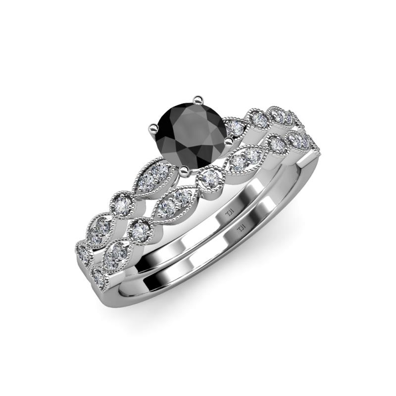Siena 1.75 ctw Black Diamond (6.50 mm) Accented Natural Round Diamonds Marquise and Dot Shape Bridal Set Ring  
