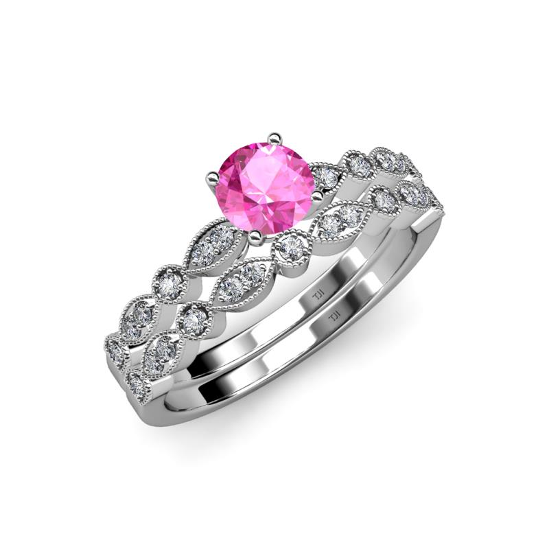 Siena 1.20 ctw Pink Sapphire (6.00 mm) Accented Natural Round Diamonds Marquise and Dot Shape Bridal Set Ring  