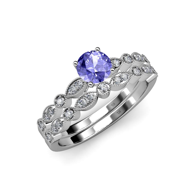 Siena 1.17 ctw Tanzanite (6.50 mm) Accented Natural Round Diamonds Marquise and Dot Shape Bridal Set Ring  