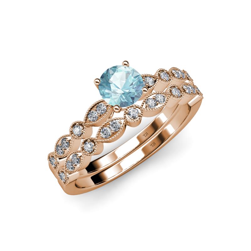 Siena 1.12 ctw Aquamarine (6.50 mm) Accented Natural Round Diamonds Marquise and Dot Shape Bridal Set Ring  