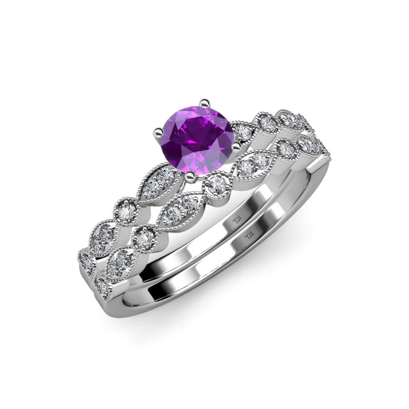 Siena 1.12 ctw Amethyst (6.50 mm) Accented Natural Round Diamonds Marquise and Dot Shape Bridal Set Ring  