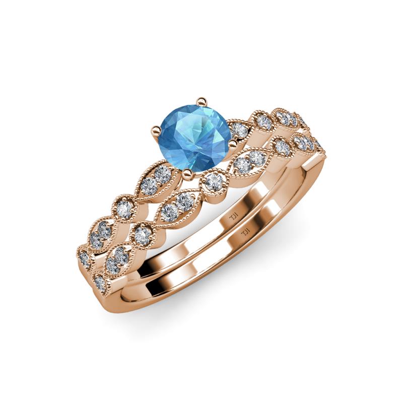 Siena 1.20 ctw Blue Topaz (6.50 mm) Accented Natural Round Diamonds Marquise and Dot Shape Bridal Set Ring  