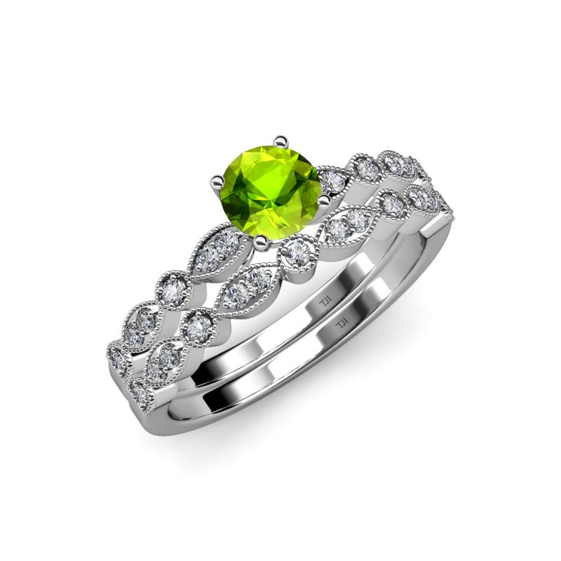 Siena 1.35 ctw Peridot (6.50 mm) Accented Natural Round Diamonds Marquise and Dot Shape Bridal Set Ring  