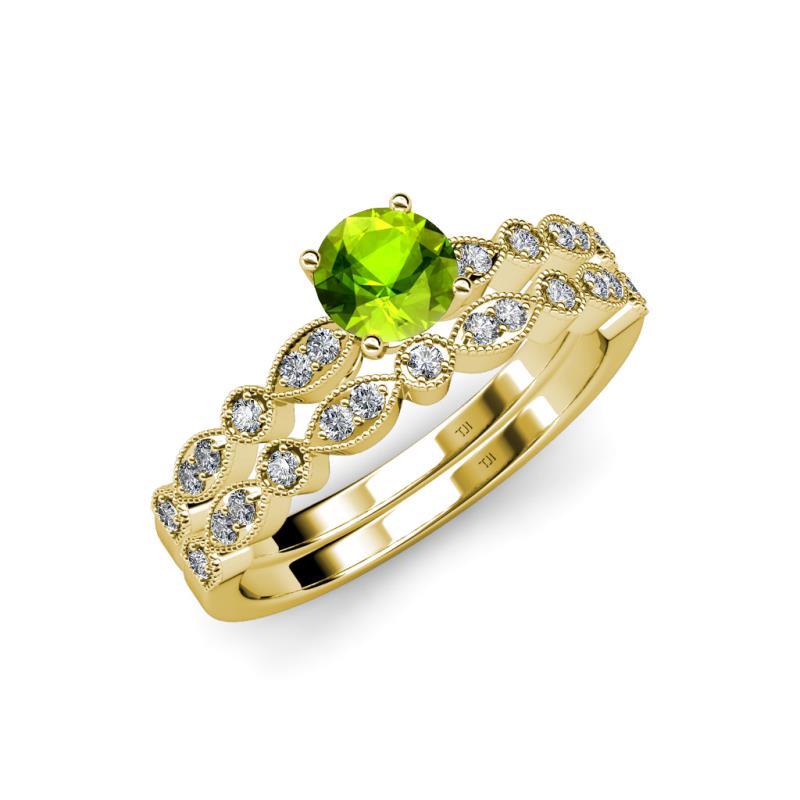 Siena 1.35 ctw Peridot (6.50 mm) Accented Natural Round Diamonds Marquise and Dot Shape Bridal Set Ring  