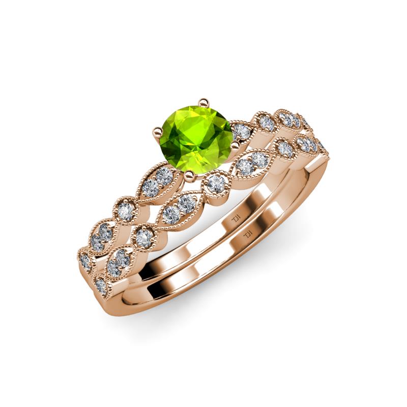 Siena 1.35 ctw Peridot (6.50 mm) Accented Natural Round Diamonds Marquise and Dot Shape Bridal Set Ring  