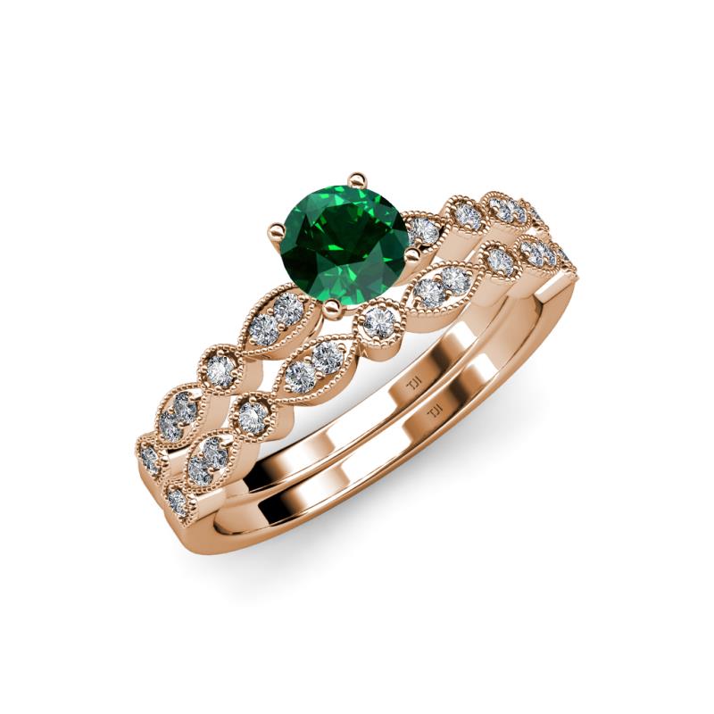 Siena 1.05 ctw Emerald (6.50 mm) Accented Natural Round Diamonds Marquise and Dot Shape Bridal Set Ring  