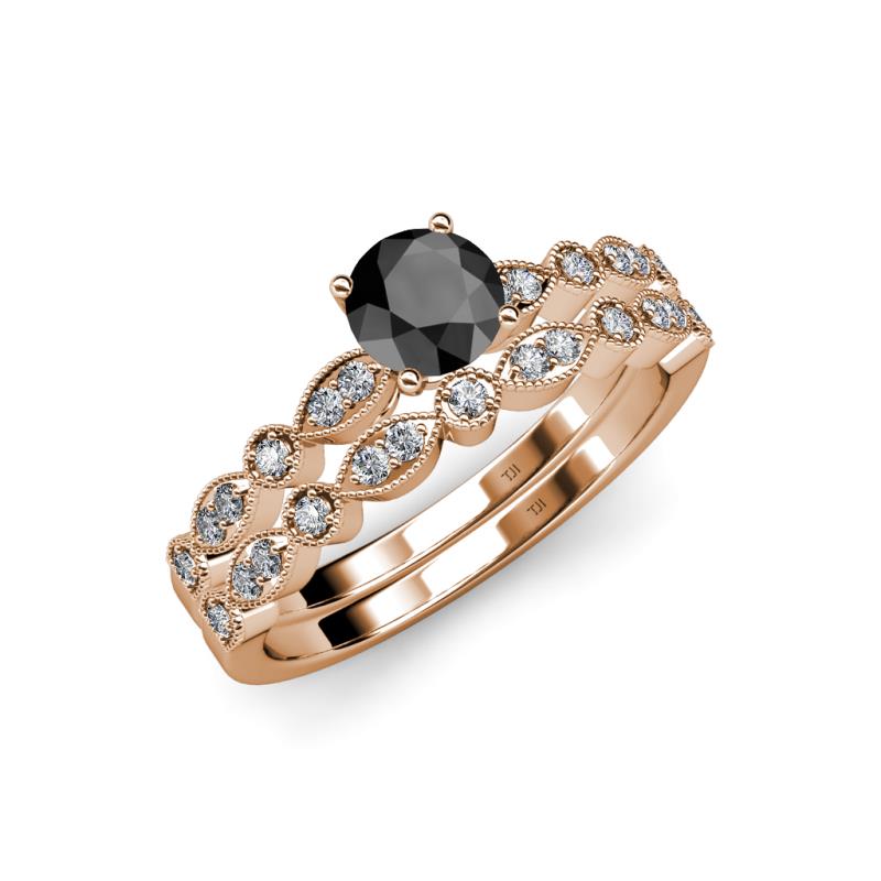 Siena 1.75 ctw Black Diamond (6.50 mm) Accented Natural Round Diamonds Marquise and Dot Shape Bridal Set Ring  