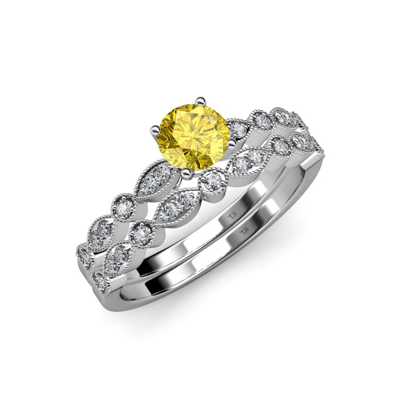 Siena 1.20 ctw Yellow Sapphire (6.00 mm) Accented Natural Round Diamonds Marquise and Dot Shape Bridal Set Ring  