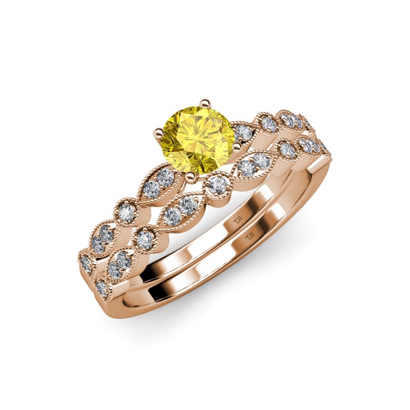Siena 1.20 ctw Yellow Sapphire (6.00 mm) Accented Natural Round Diamonds Marquise and Dot Shape Bridal Set Ring  