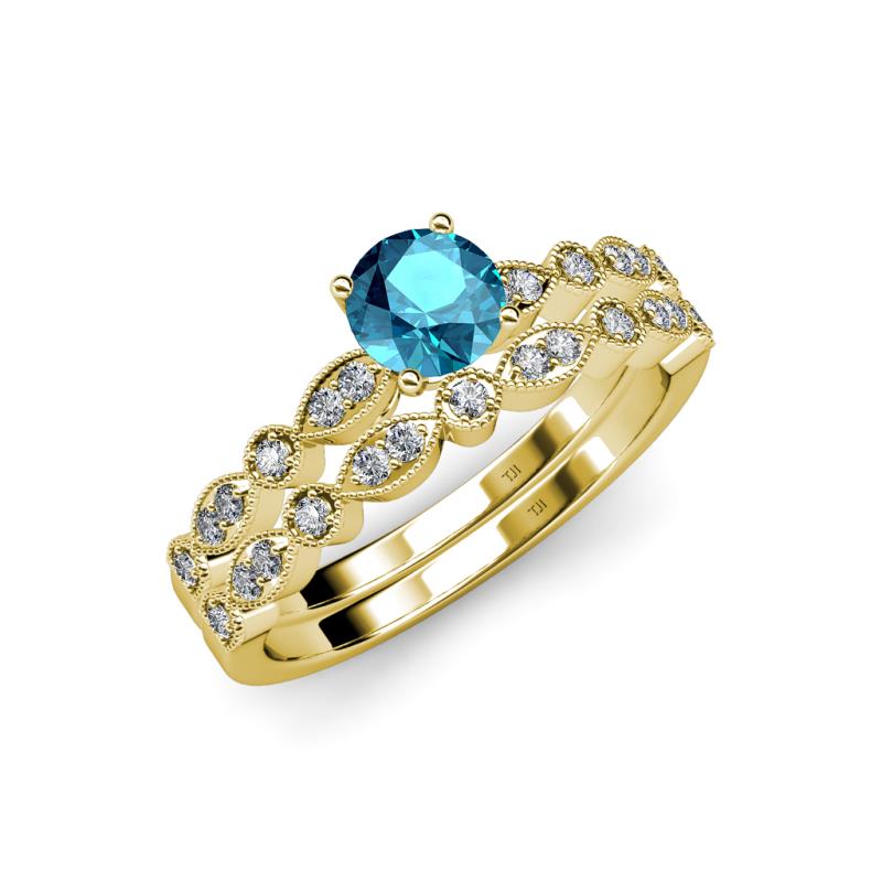 Siena 1.20 ctw London Blue Topaz (6.50 mm) Accented Natural Round Diamonds Marquise and Dot Shape Bridal Set Ring  