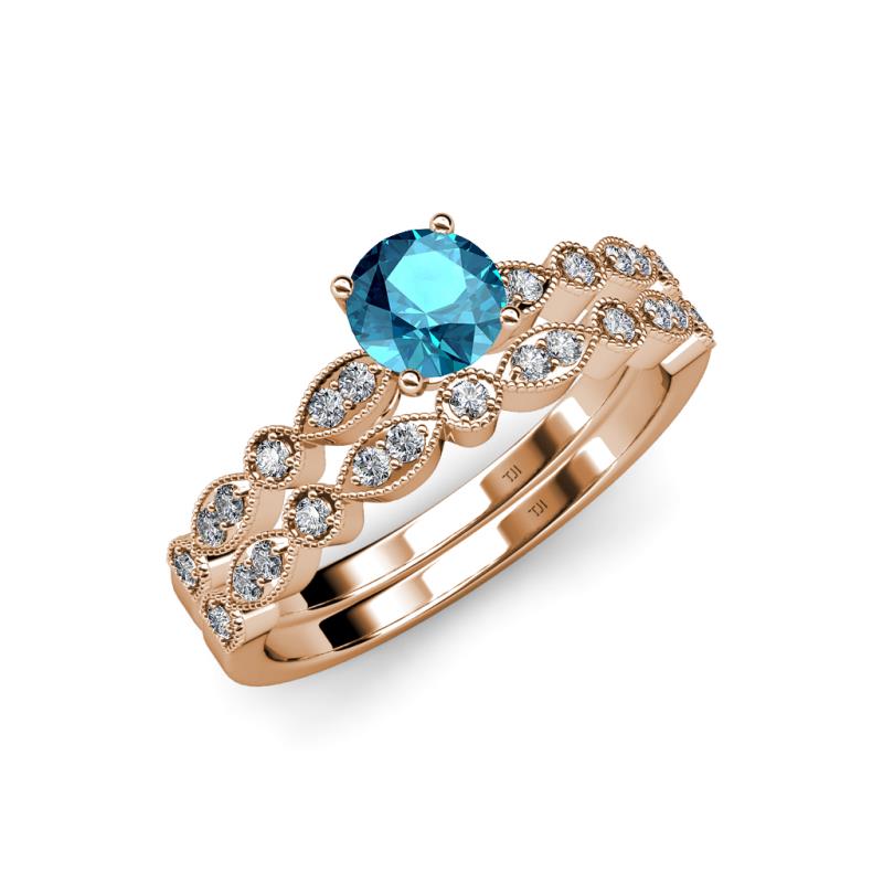 Siena 1.20 ctw London Blue Topaz (6.50 mm) Accented Natural Round Diamonds Marquise and Dot Shape Bridal Set Ring  