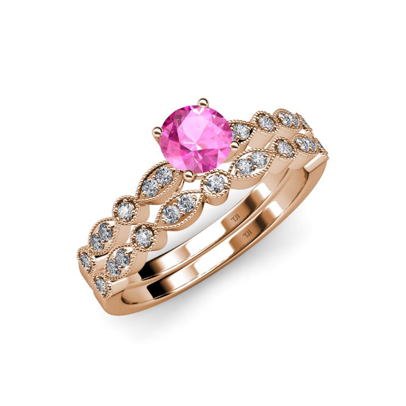 Siena 1.20 ctw Pink Sapphire (6.00 mm) Accented Natural Round Diamonds Marquise and Dot Shape Bridal Set Ring  