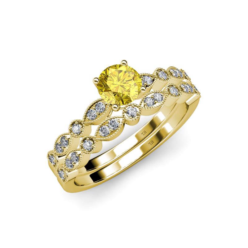 Siena 1.20 ctw Yellow Sapphire (6.00 mm) Accented Natural Round Diamonds Marquise and Dot Shape Bridal Set Ring  