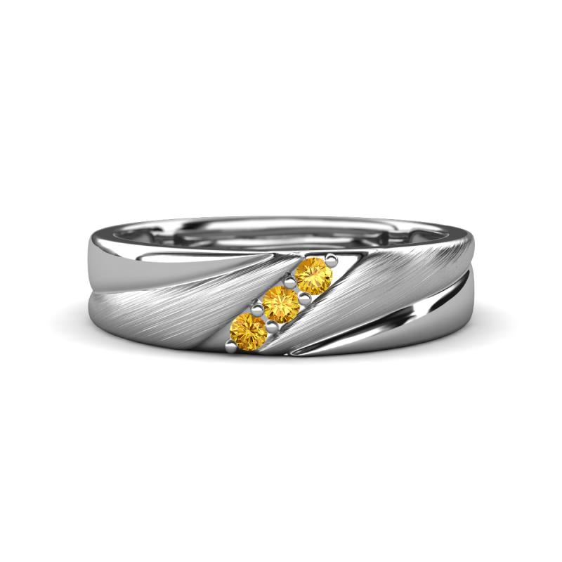 Amani Round Citrine Angled Brushed and Polished Finish Men Three Stone Wedding Band (6 mm) 
