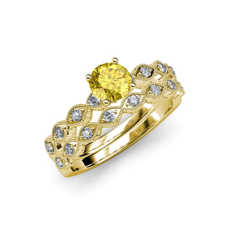 Laine 1.11 ctw Classic Yellow Sapphire (6.00 mm) Accented Round Natural Diamonds Marquise Shape Bridal Set Ring  