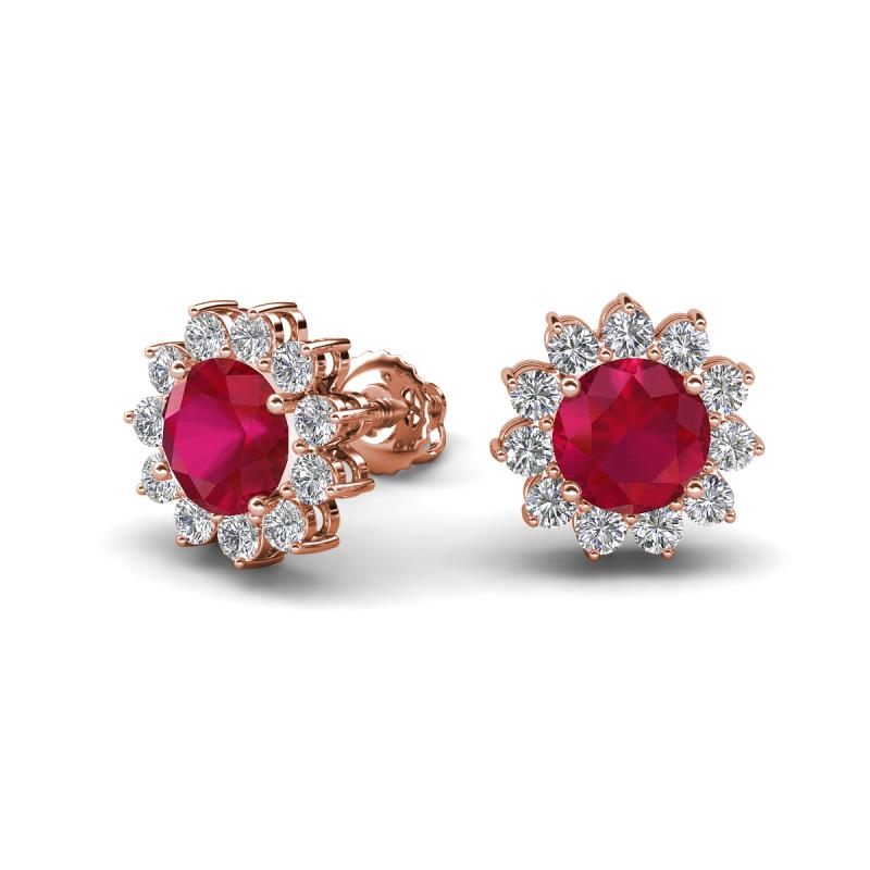 Megan 2.56 ctw Ruby accented Natural Diamonds Floral Stud Earrings 