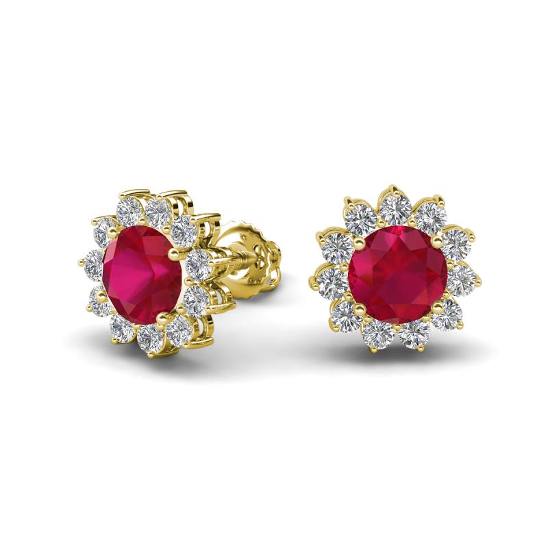 Megan 2.56 ctw Ruby accented Natural Diamonds Floral Stud Earrings 