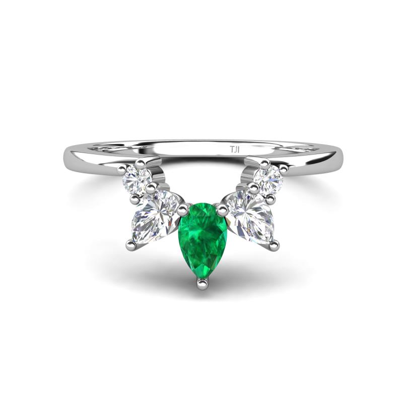 Amina 0.52 ctw Pear Shape Emerald Accented Lab Grown Diamonds Curved Wedding Band 
