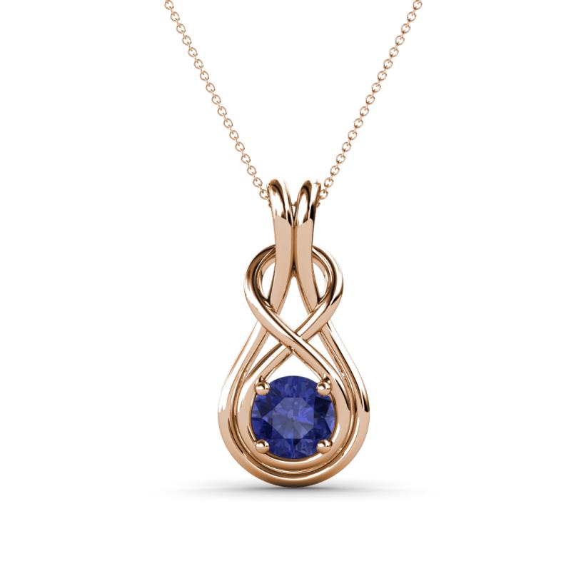 Amanda 5.00 mm Round Iolite Solitaire Infinity Love Knot Pendant Necklace 